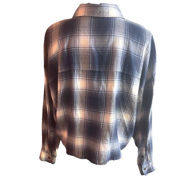 Abercrombie & Fitch Womens Flannel Crop Shirt SMALL Blue Plaid Relaxed Casual - Picture 5 of 9